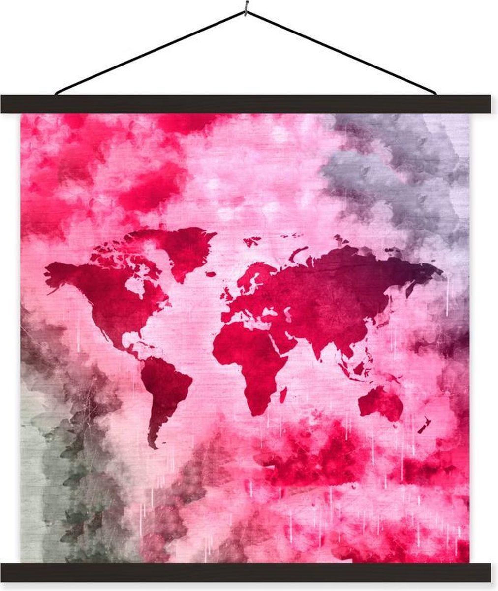 Schoolplaat - Wereldkaart - Abstract - Kleuren - 60x60 cm - Zwarte latten