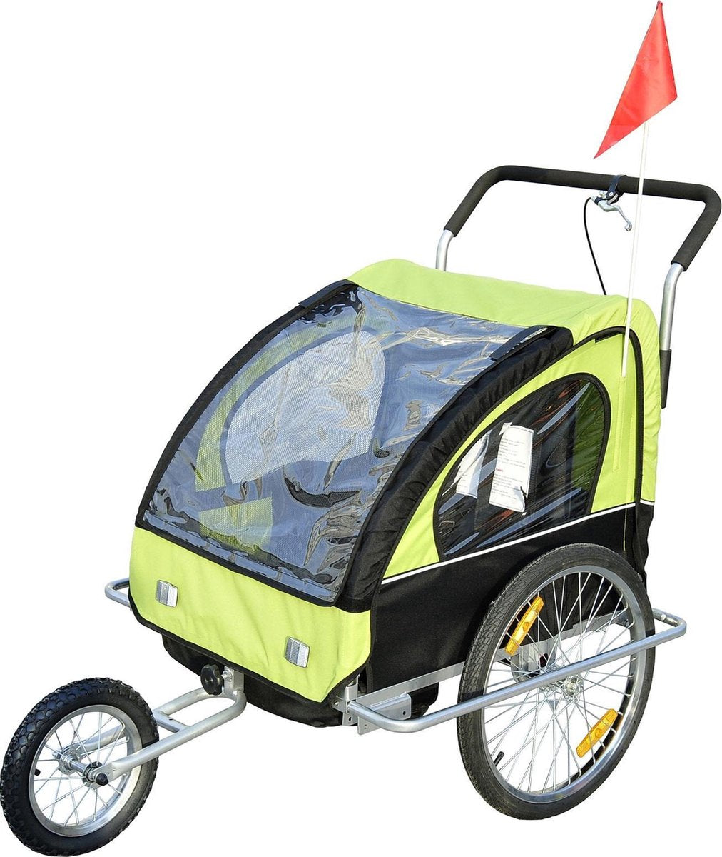 HOMdotCOM Fietskar EN hardloop buggy 2-in-1 zwart/groen