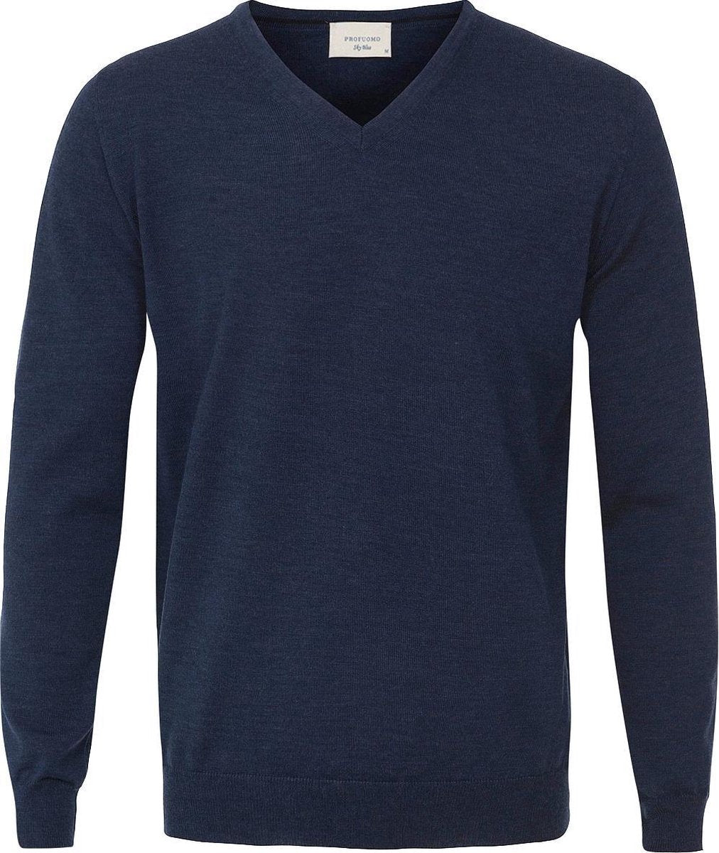 Profuomo Trui Heren Blauw Merino V-neck Jeans