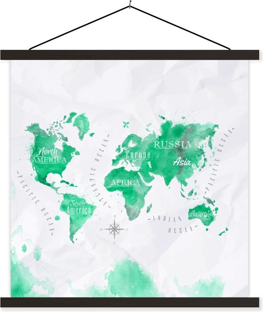 Wereldkaarten - Wereldkaarten - Groen - Verf - 60x60 cm - Textielposter