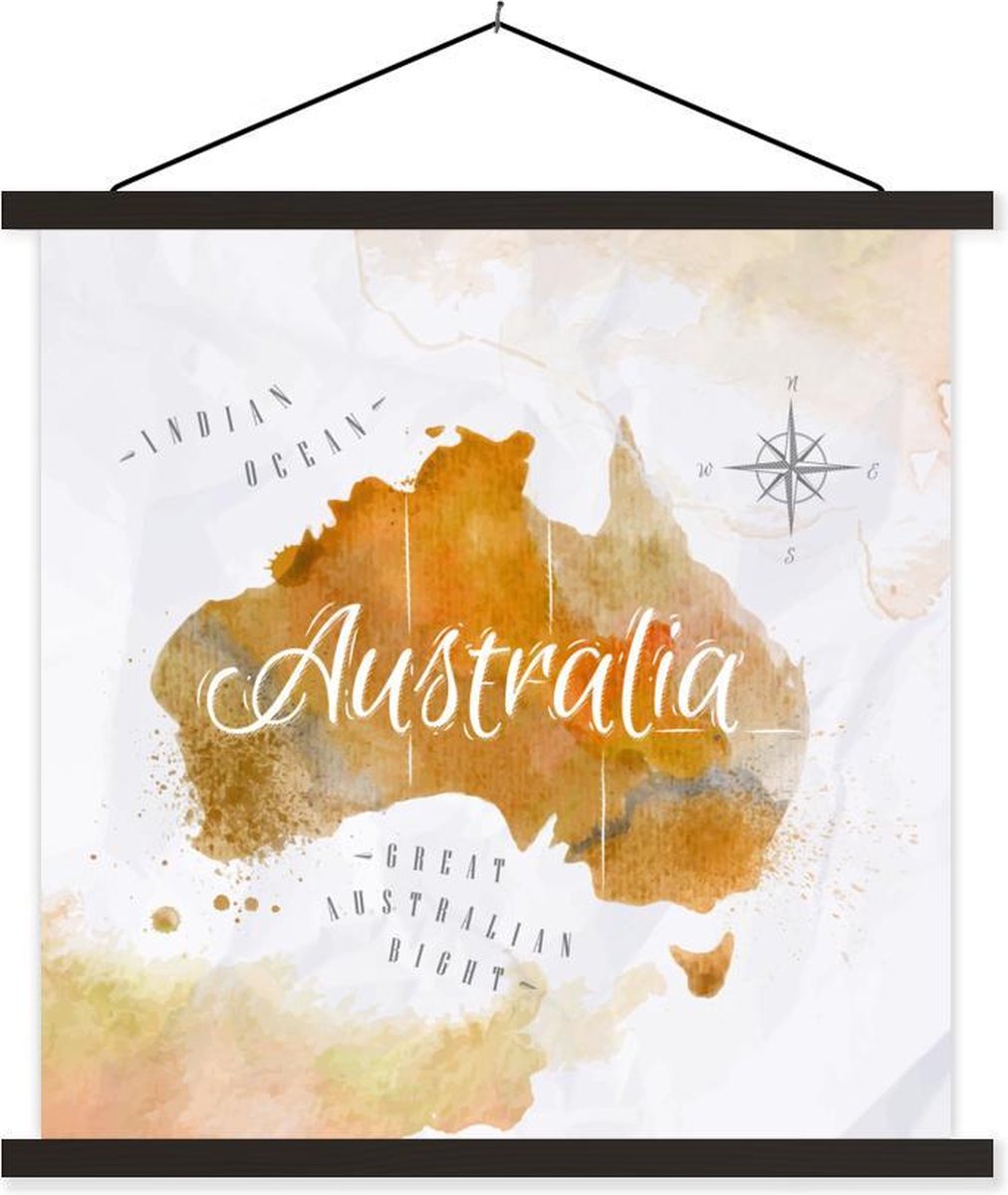 Schoolplaat - Wereldkaart - Abstract - Australië - 40x40 cm - Zwarte latten