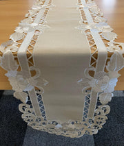 Tafelkleed serie - Linnenlook - Creme met bloem - Loper 170 cm