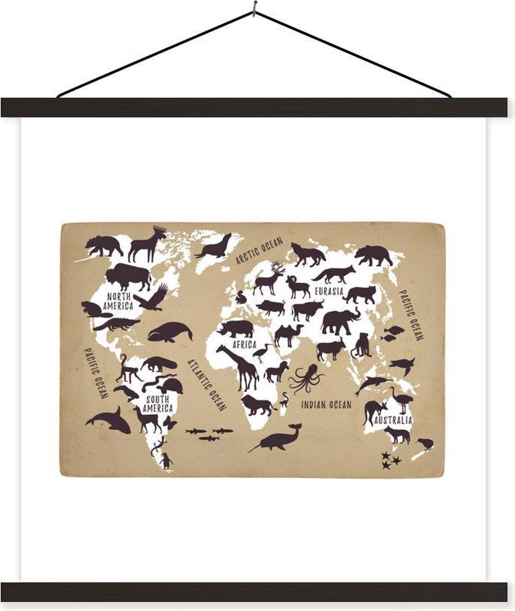 Wereldkaart Kinderen - Wit - Dieren - 40x40 cm - Schoolplaat