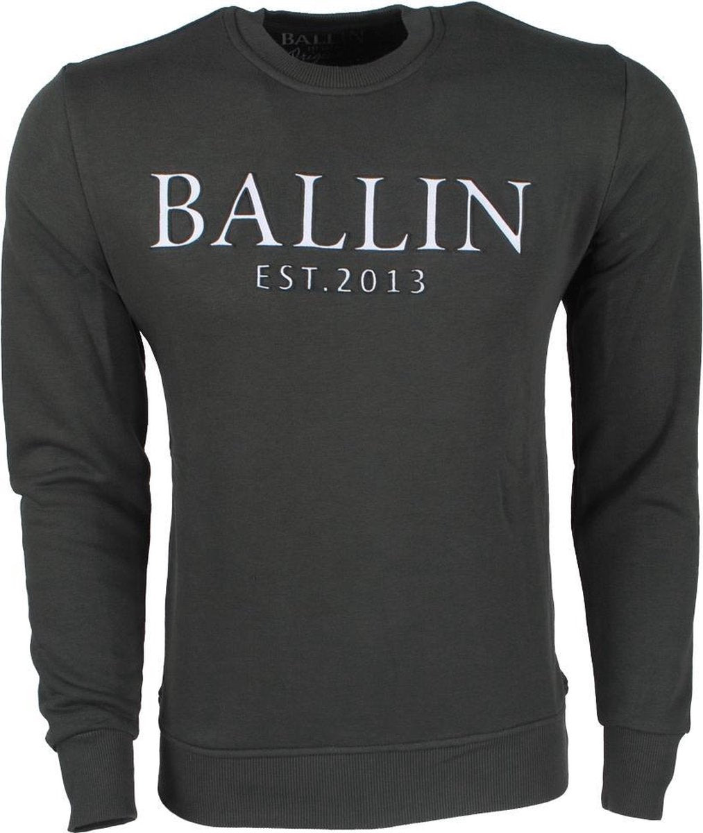 Ballin - Heren Sweater met 3D Reliëf opdruk - Army groen