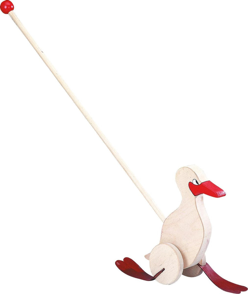 Bino Stokroller Eend Junior 58 Cm Cm Hout Naturel/rood