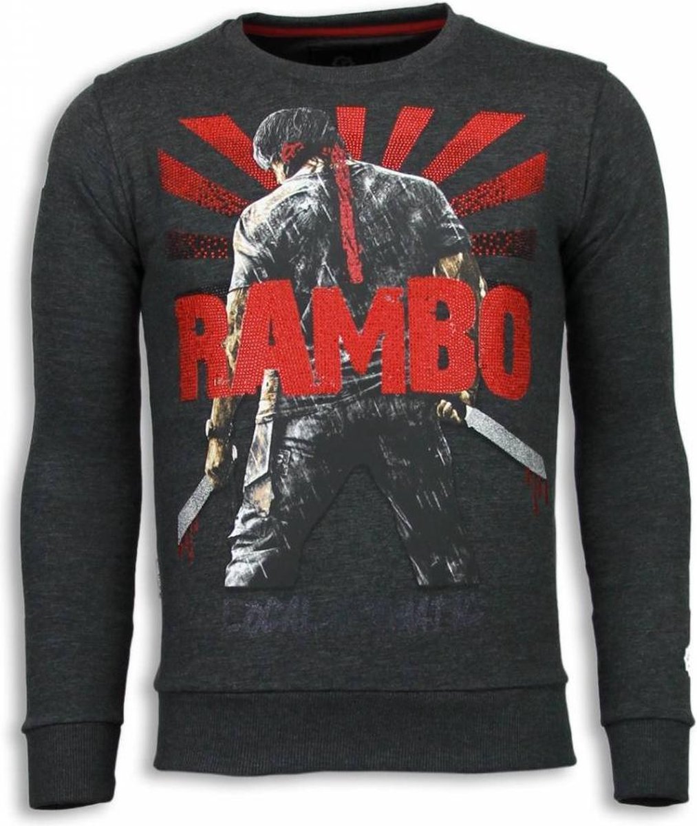 Local Fanatic Rambo - Rhinestone Sweater - Antraciet - Maten: S