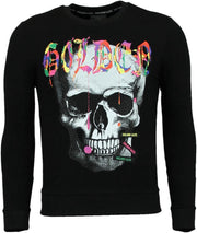 ENOS Trui Heren - Doodskop Sweater Mannen - Golden Skull - Zwart - Maten: XS
