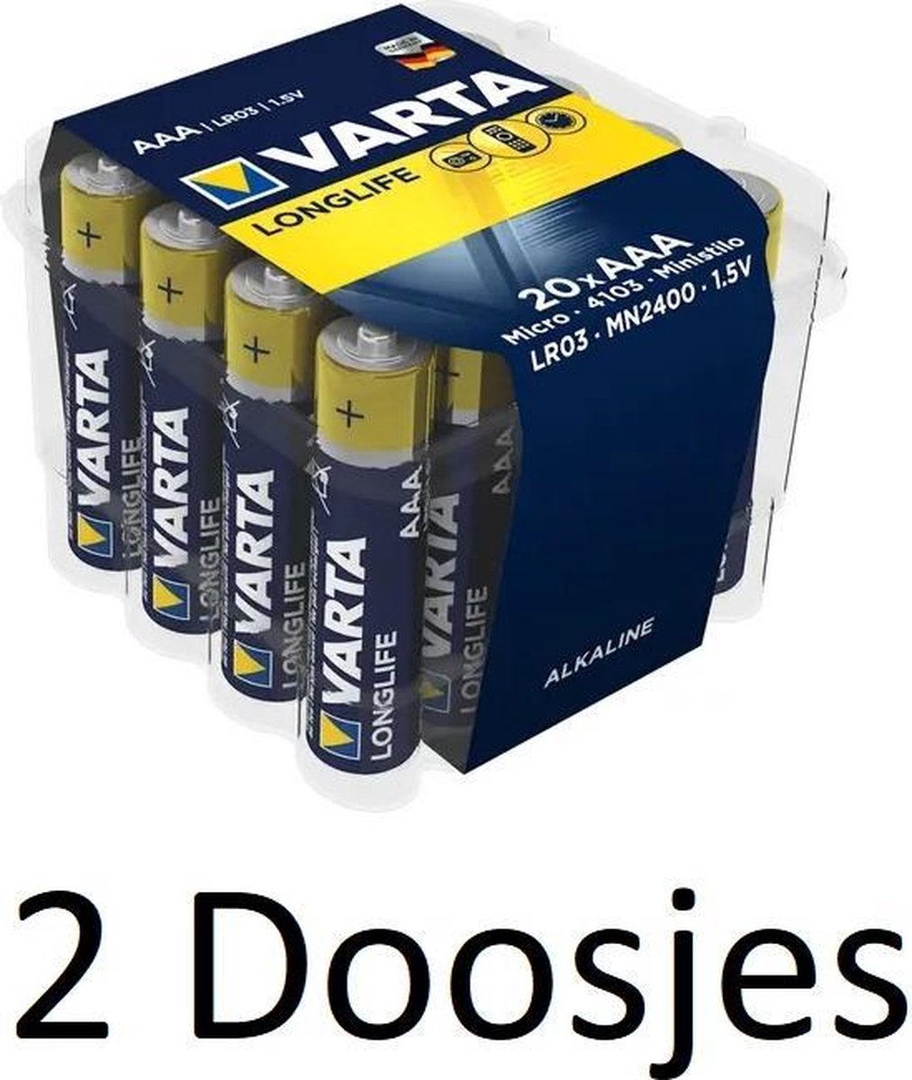 40 stuks (2 doosjes a 20 st) Varta Longlife AAA Alkeline Batterijen