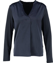 Geisha deels shiny blauw blouse shirt materiaalmix - Maat XS