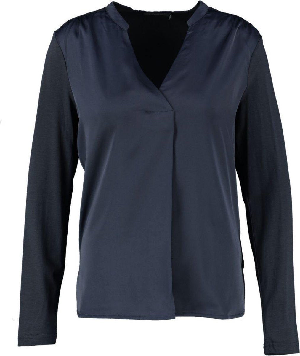 Geisha deels shiny blauw blouse shirt materiaalmix - Maat S