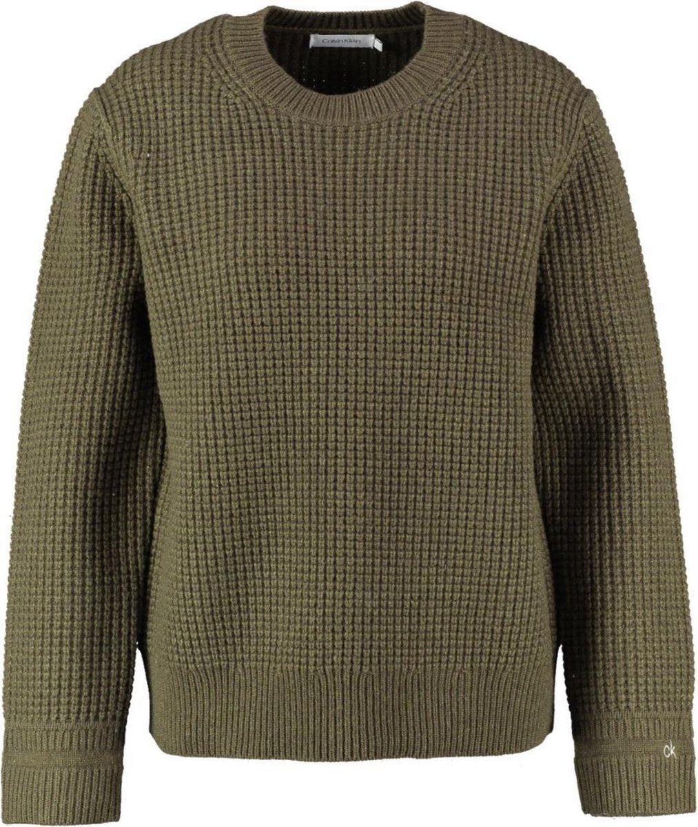 Calvin klein dikkere deels wollen army groene relaxed fit trui dames - Maat S