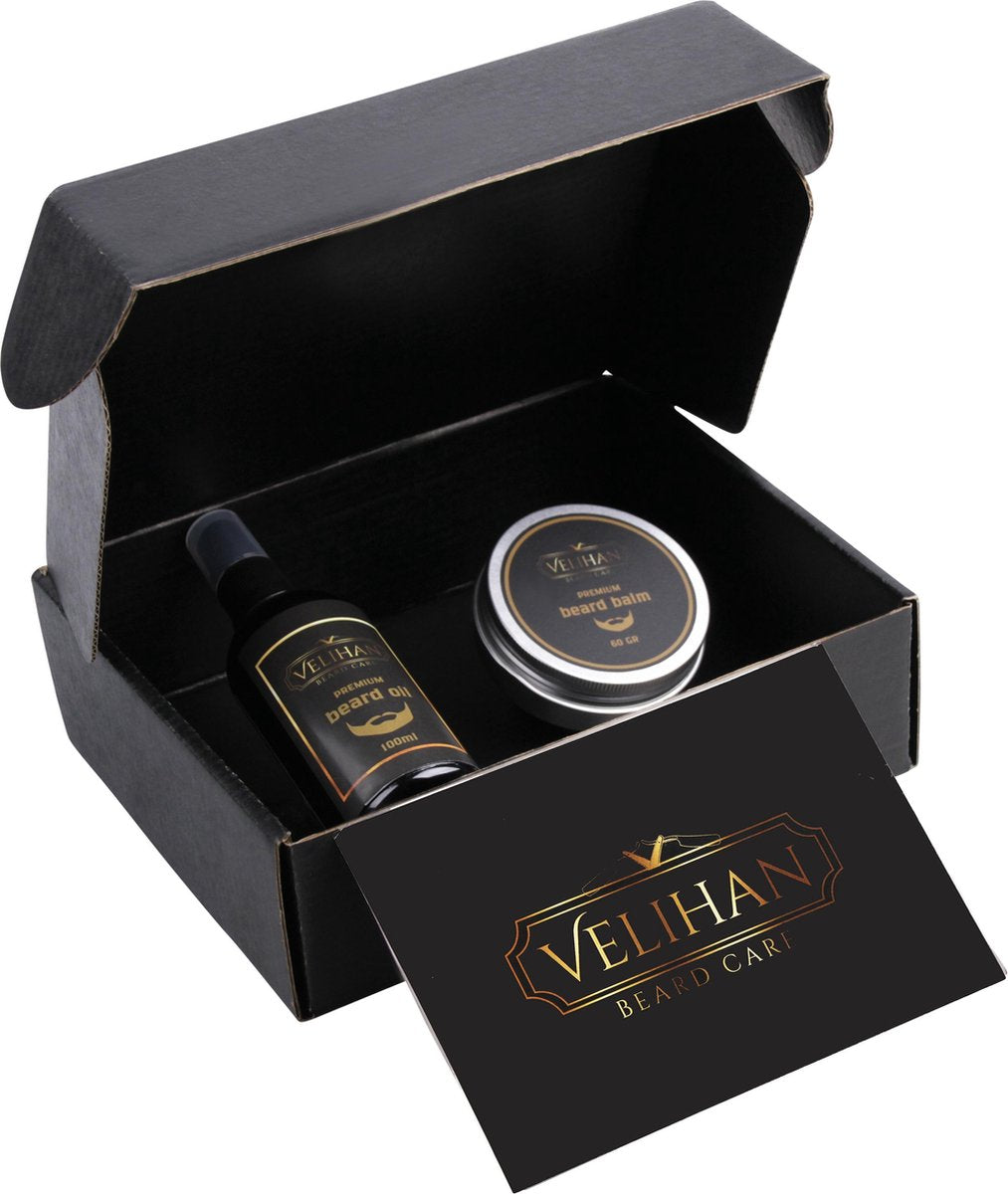 Velihan- Baardverzorging set- Gratis cadeau kaart- Baard olie- 100ml- Baard balsem- 60g- Baard olie en balsem-Baard- Mannen Cadeau pakket- Mannen Geschenk set- Cadeau Voor Hem- Vaderdag cadeau
