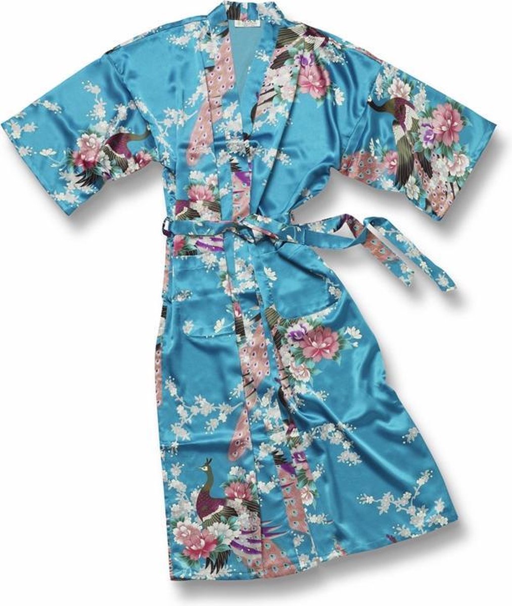 TA-HWA Kimono met Pauw Motief Turquoise Dames kimono S