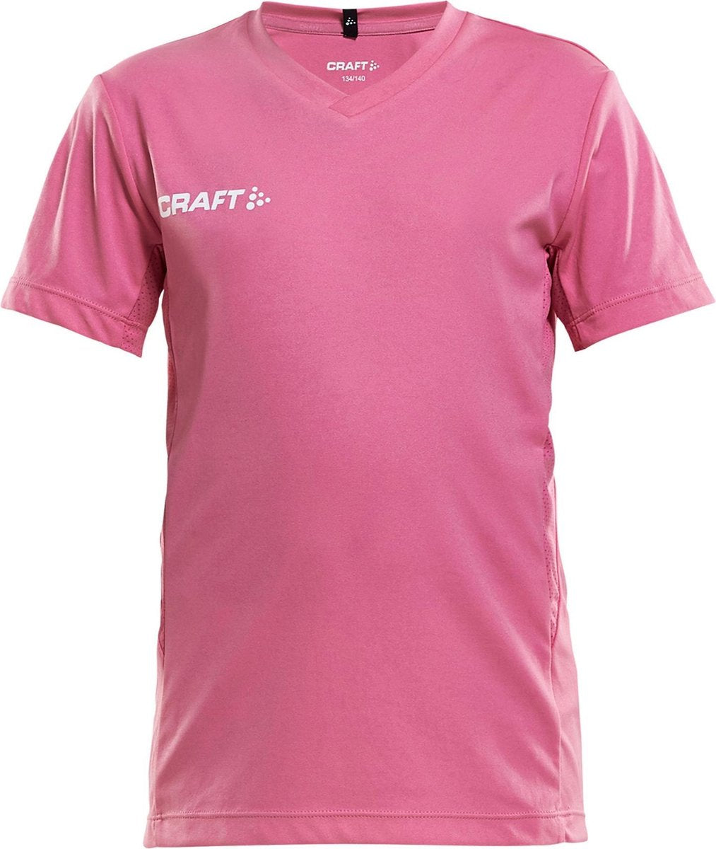 Craft Squad Jersey Solid SS Shirt Junior  Sportshirt - Maat 134  - Unisex - roze/wit Maat 134/140