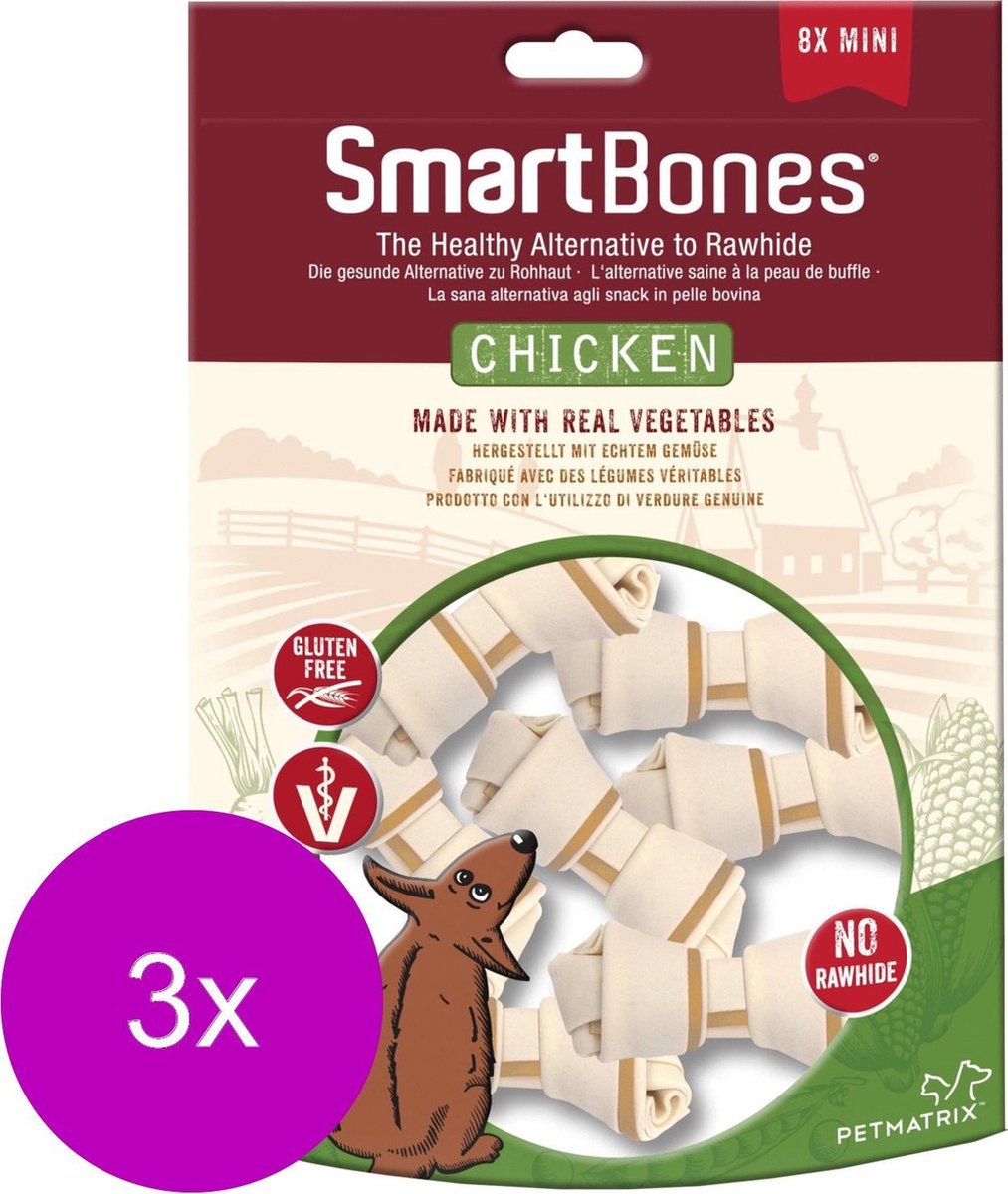 Smartbones Classic Bone Chews - Hondensnacks - 3 x Kip 18 stuks Mini