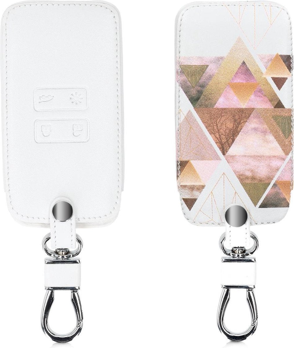 kwmobile imitatieleer hoes voor Renault 4 toetsen Smartkey autosleutel (alleen Keyless Go) autosleutels - imitatieleren bekleding auto sleutelhoes Glorie driehoekspatroon design roze / roze goud / wit