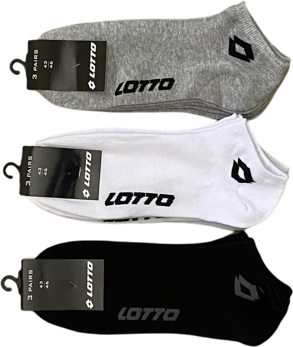 6+6+6  paar LOTTO Sneakersokken. Wit-Zwart-Grijs  Maat 39-42  Unisex BULK VOORDEEL !!