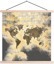 Schoolplaat - Wereldkaart - Abstract - Kranten - 120x120 cm - Blanke latten
