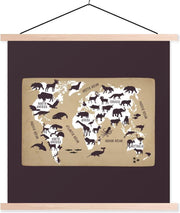 Wereldkaart Kinderen - Wit - Bruin - 40x40 cm - Schoolplaat