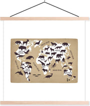 Wereldkaart Kinderen - Wit - Dieren - 60x60 cm - Schoolplaat