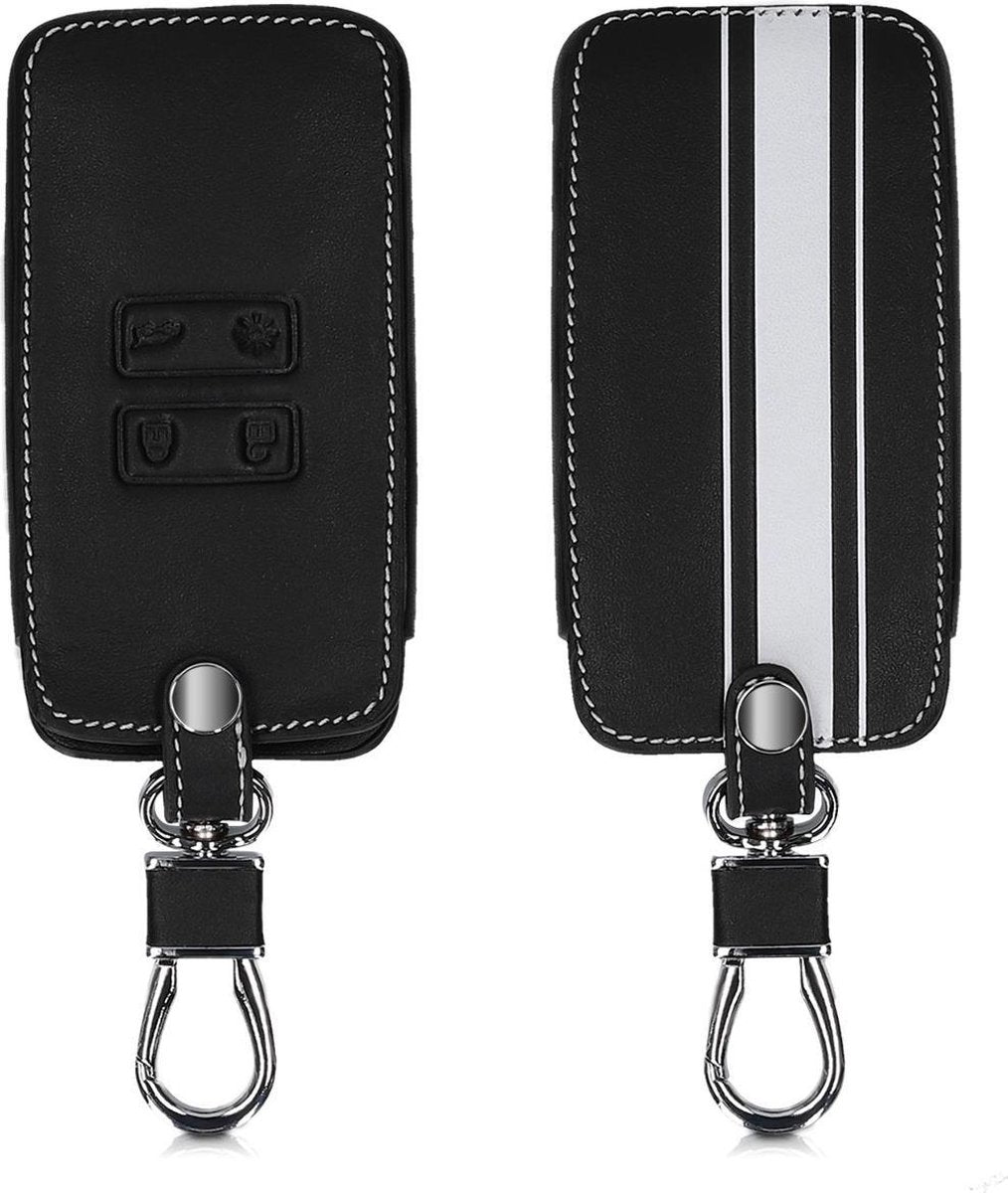 kwmobile autosleutelhoes voor Renault 4-knops Smartkey autosleutel (alleen Keyless Go) - Hoesje van imitatieleer in wit / zwart - Rallystrepen design