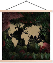 Schoolplaat - Wereldkaart - Planten - Bloemen - 60x60 cm - Blanke latten