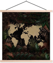 Schoolplaat - Wereldkaart - Vintage - Bloemen - 120x120 cm - Blanke latten
