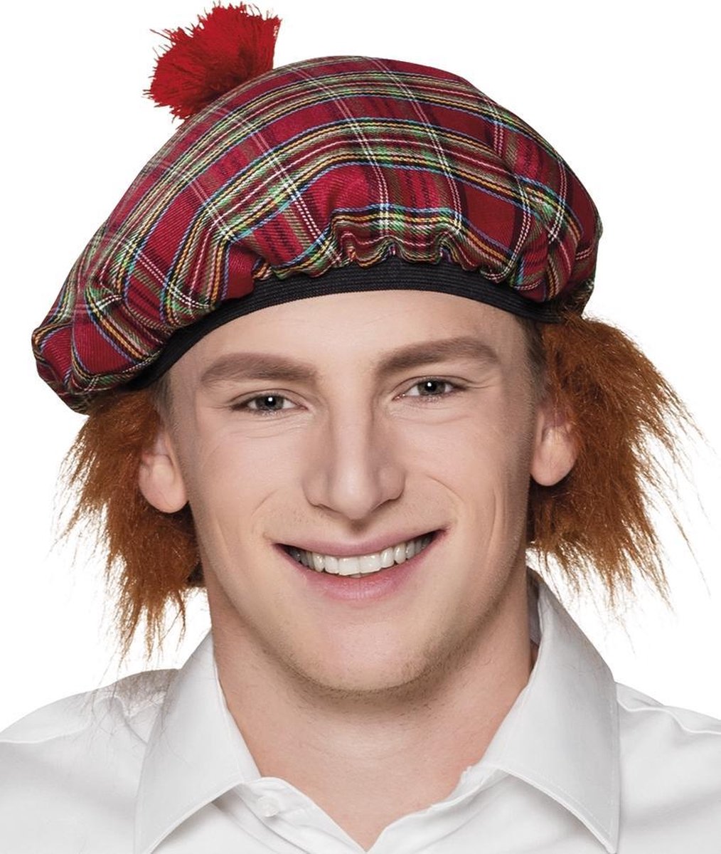 12 stuks: Baret Mr Tartan - rood met haar