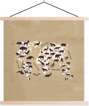 Wereldkaart Kinderen - Dieren - Bruin - 120x120 cm - Schoolplaat