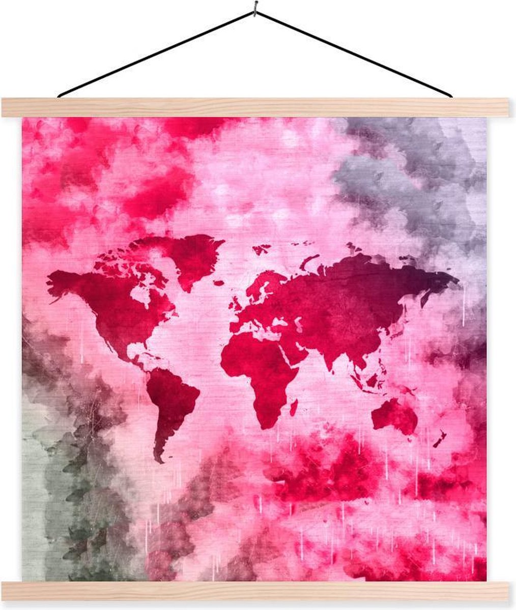 Schoolplaat - Wereldkaart - Abstract - Kleuren - 90x90 cm - Blanke latten
