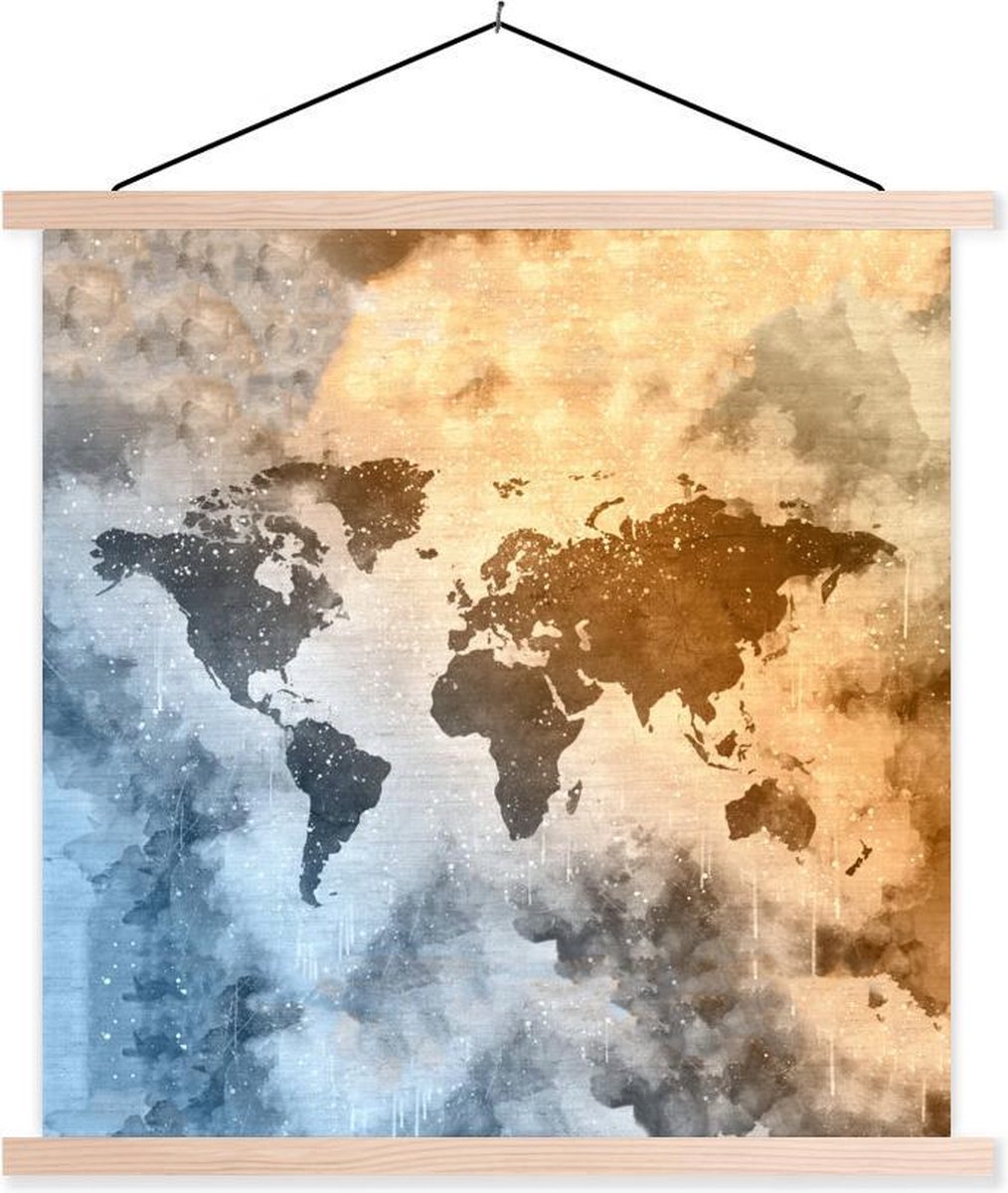 Schoolplaat - Wereldkaart - Abstract - Kleuren - 120x120 cm - Blanke latten