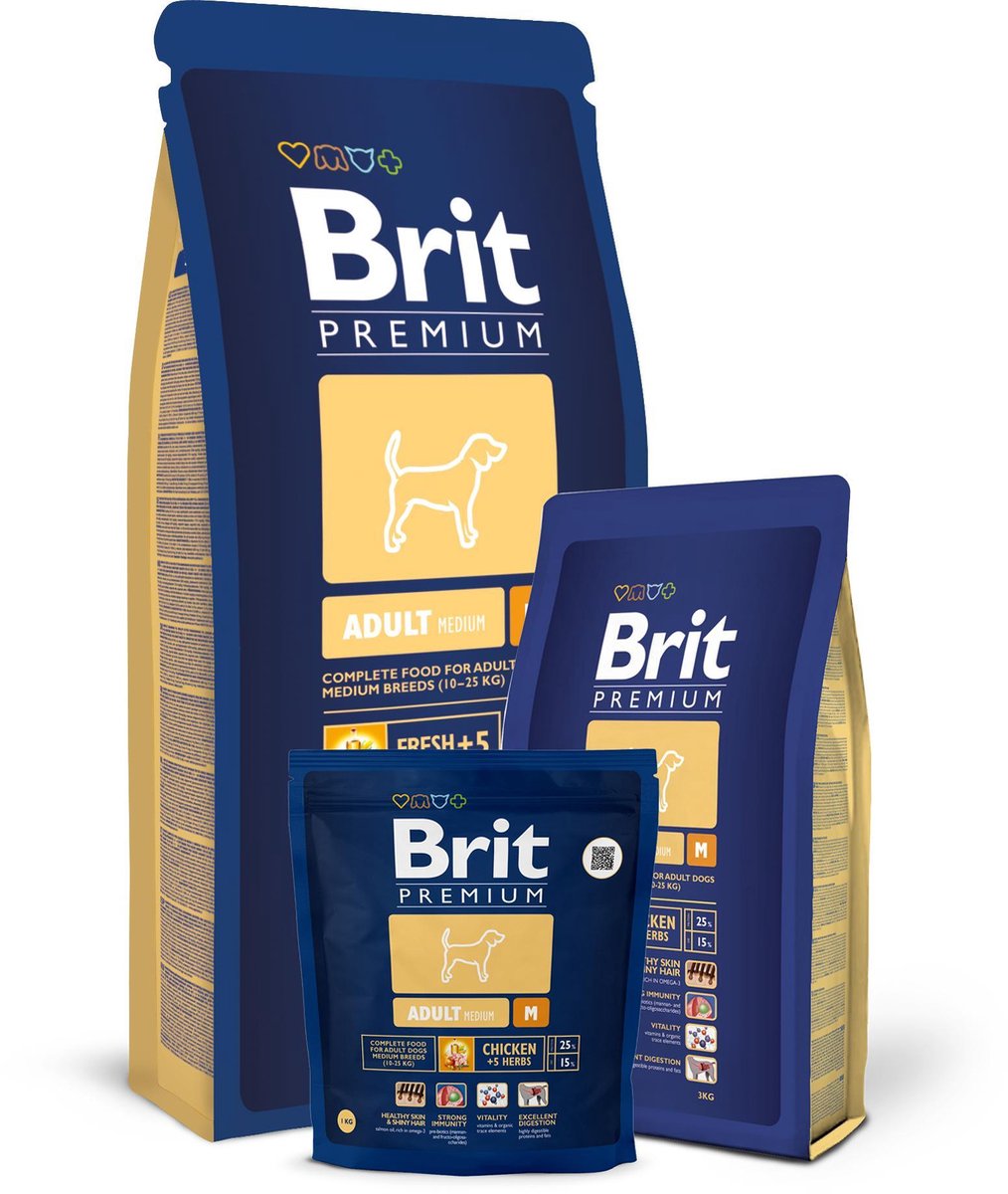 Brit premium adult medium 15kg hondenvoer met 41% kip