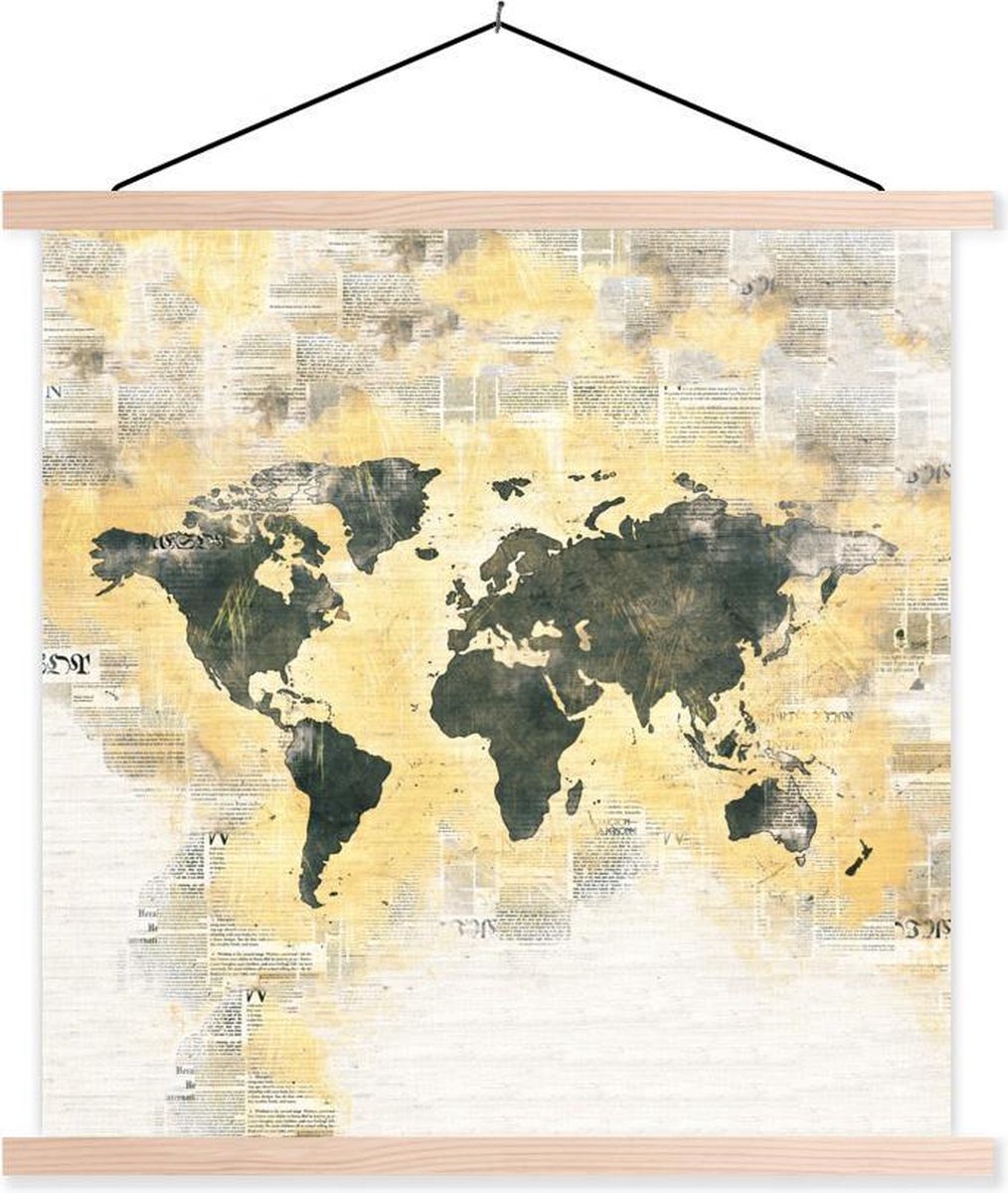Schoolplaat - Wereldkaart - Abstract - Vintage - 60x60 cm - Blanke latten