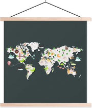 Wereldkaart Kinderen - Illustraties - Kleuren - 120x120 cm - Schoolplaat