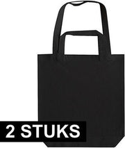 2x Zwarte canvas tassen met dubbel hengsel 38 x 42 cm- Bedrukbare katoenen tas/shopper