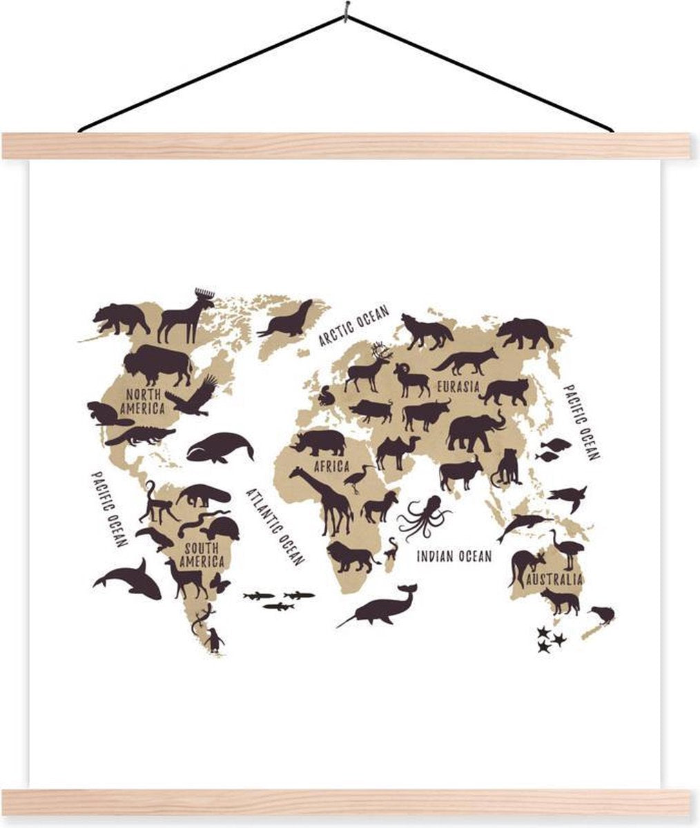 Wereldkaart Kinderen - Bruin - Wit - 120x120 cm - Schoolplaat