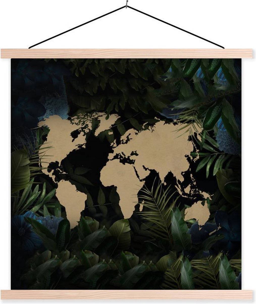 Schoolplaat - Wereldkaart - Planten - Tropisch - 120x120 cm - Blanke latten