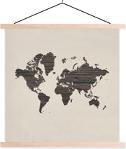 Schoolplaat - Wereldkaart - Bruin - Hout - 90x90 cm - Blanke latten