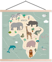 Kaart van Afrika met dieren in het groen 120x120 cm