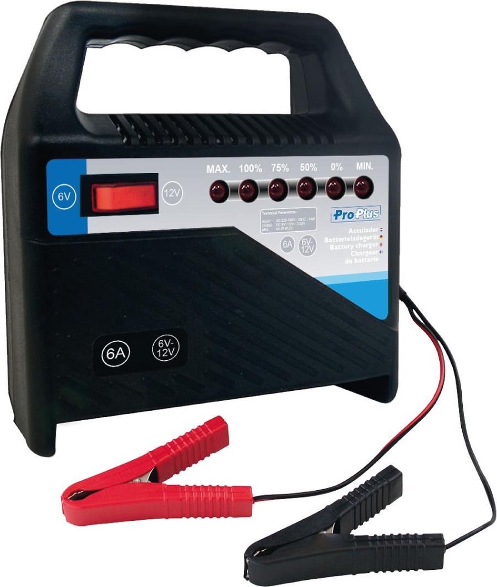 Proplus Acculader 6/12 Volt 6 Ampère 20+ah Zwart