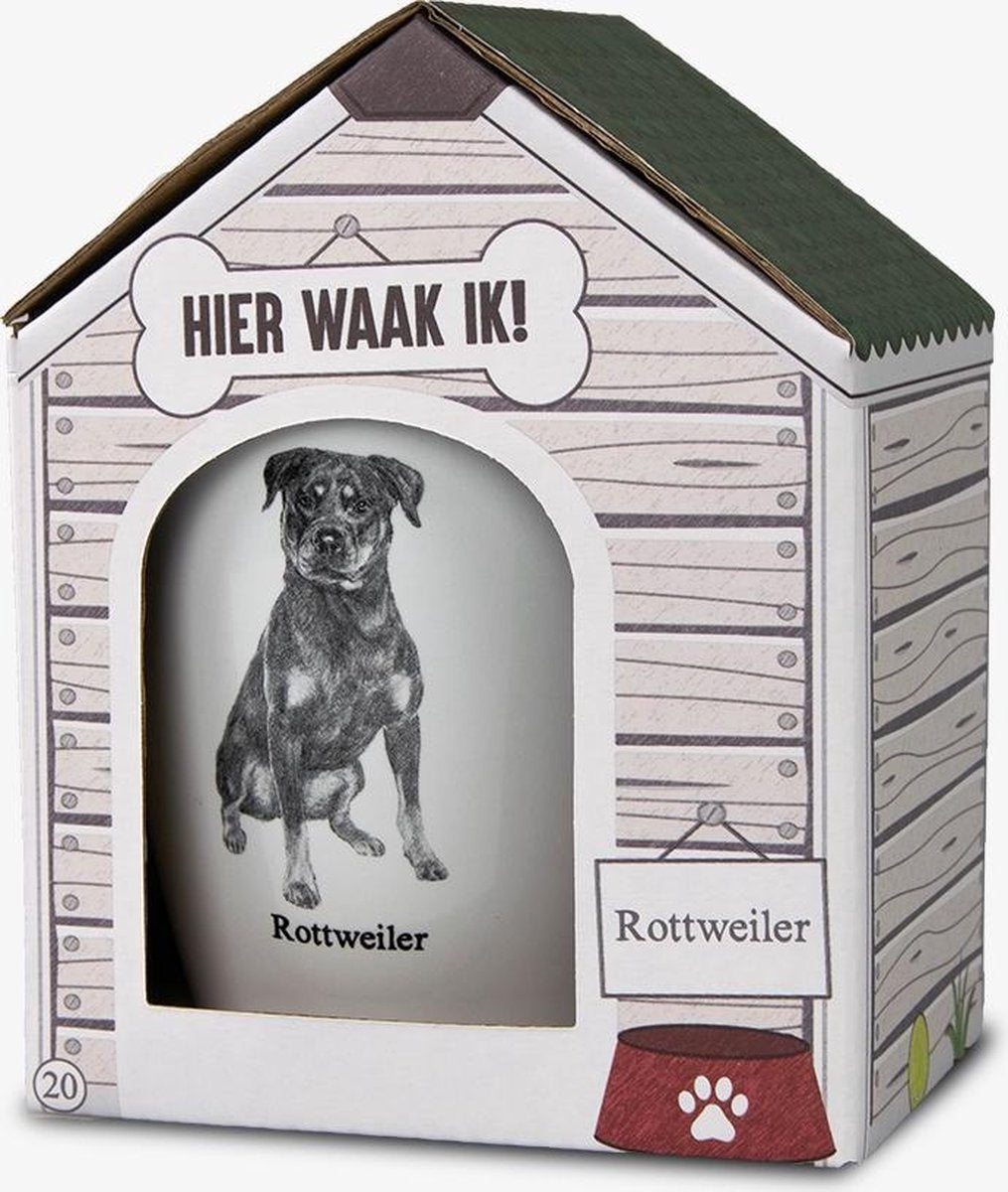 Mok - Hond - Cadeau - Rottweiler - Gevuld met een snoepmix - In cadeauverpakking met gekleurd lint