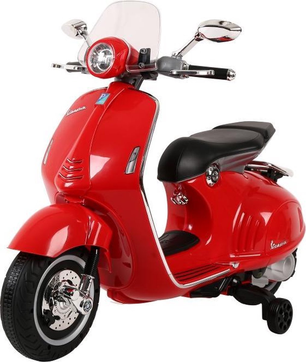 Elektrische Kinderscooter Vespa 946 Primavera GTS Rood 12V met Windscherm en Lederen zitting