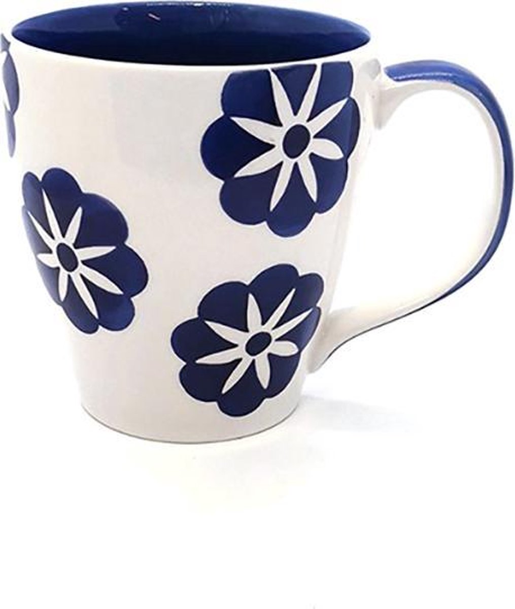 Mokken - Koffie mok – Koffiebekers – Mokkenset – Theemokken – Bekerset – Handgemaakt en geschilderd - Bloemmotief (2 stuks)