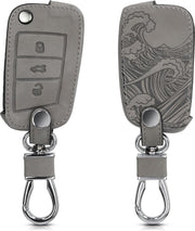 kwmobile autosleutelhoes voor VW Golf 7 MK7 3-knops autosleutel - beschermhoes van imitatieleer - Golven design - grijs