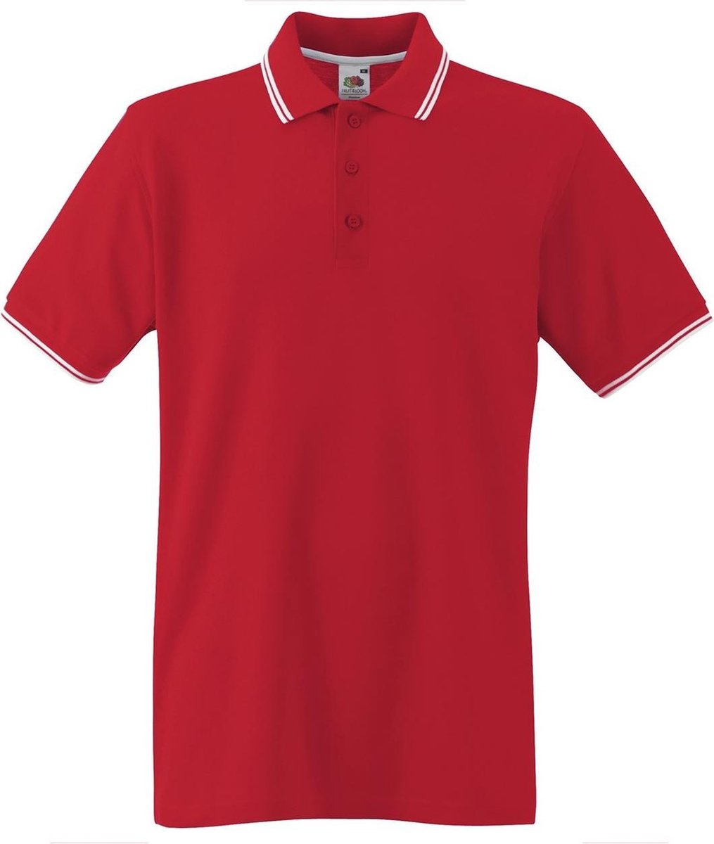 Fruit of the Loom Poloshirt Heren Rood-Wit maat XXL Dubbele strepen