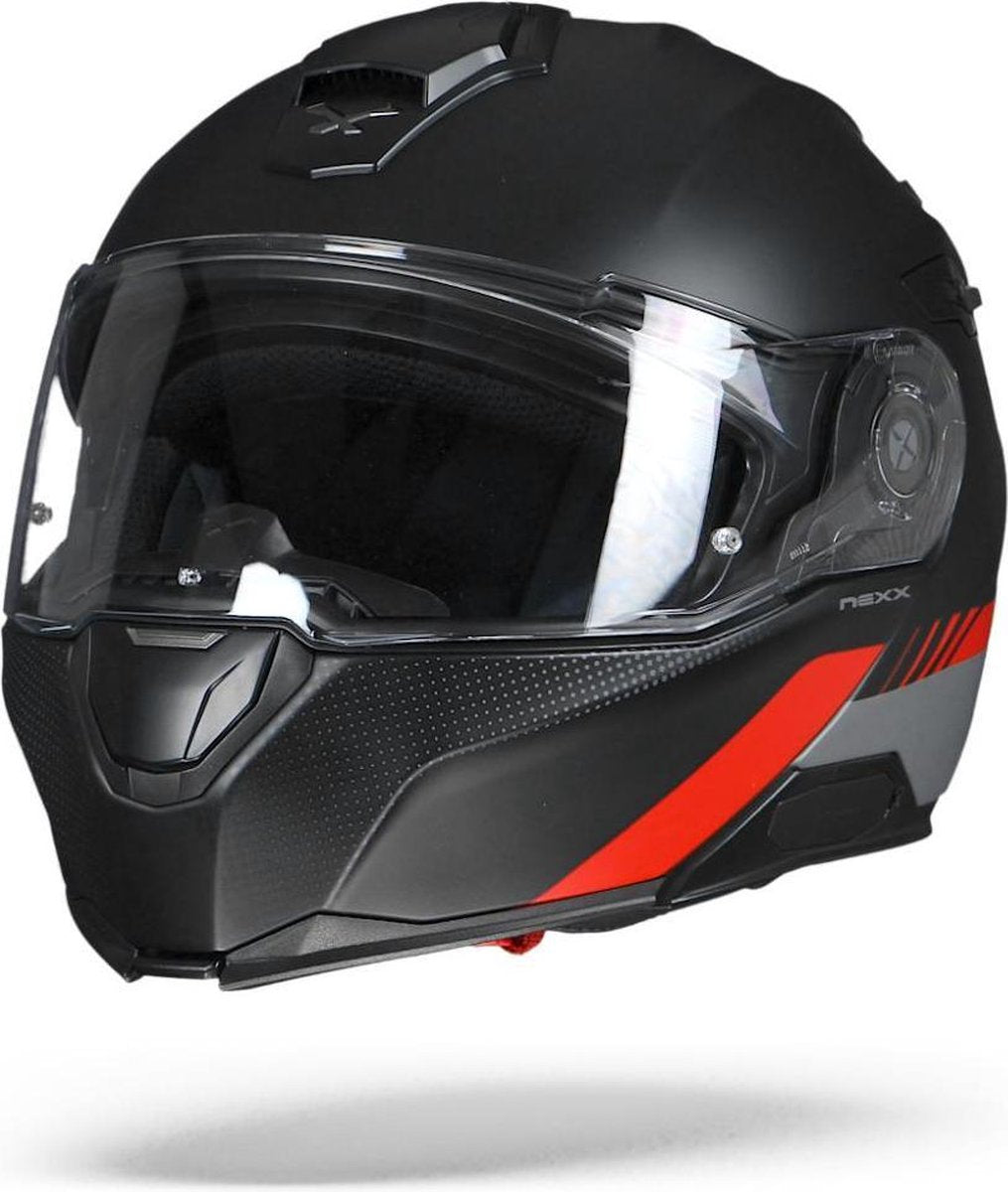 Nexx X.Vilitur Latitude Mat Zwart Rood Systeemhelm - Motorhelm - Maat XL