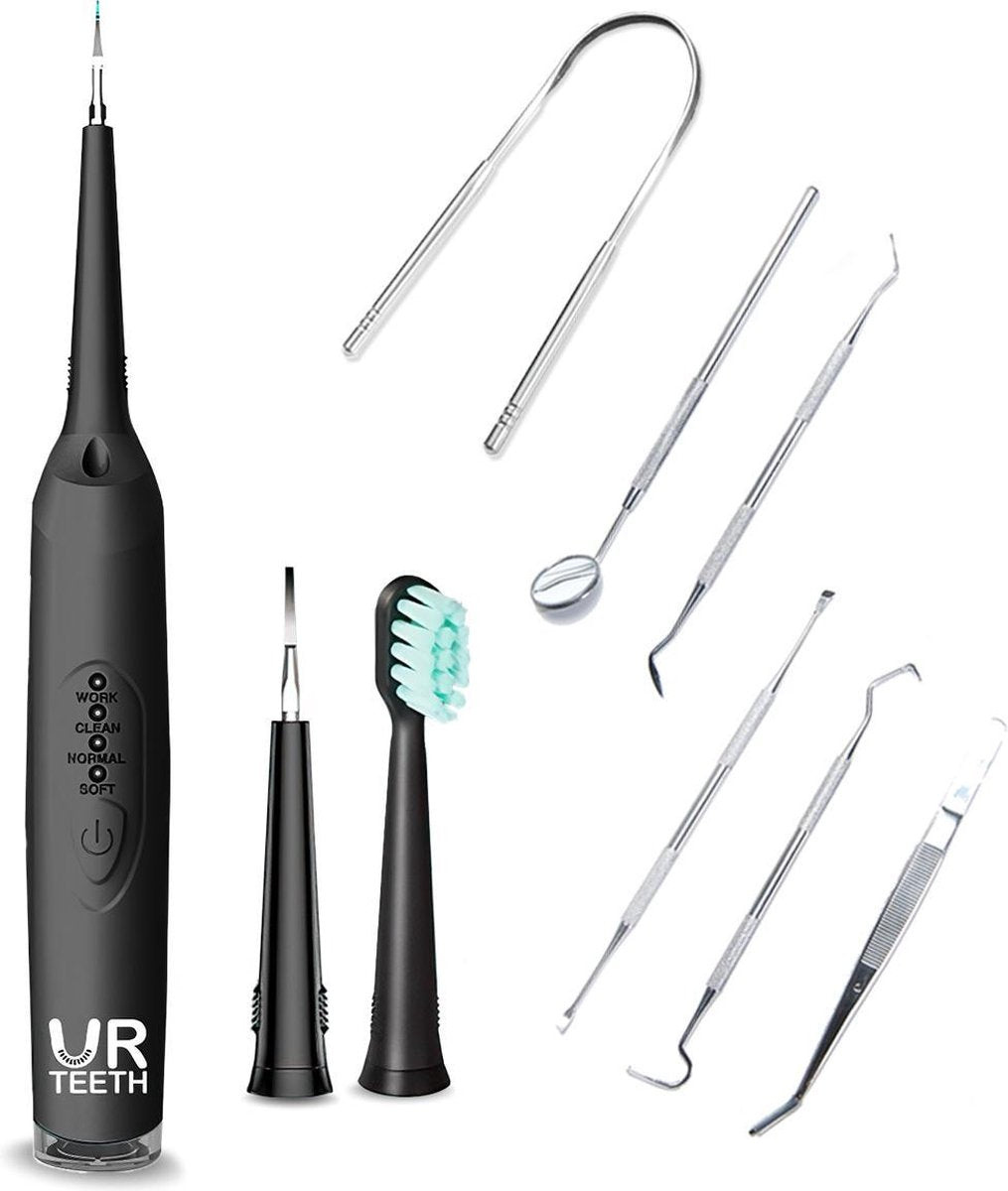 UR Teeth Elektrtische Tandsteen Verwijderaar - Tandplak Remover - Tandartshaakje - Inclusief Tandarts set - Extra Opzetstuk - Professionele Mondverzorging - Zwart