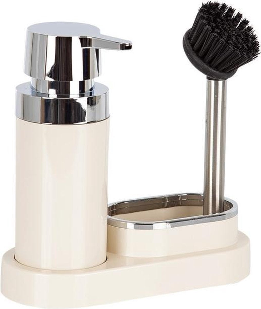 Polen Keuken Zeepdispenser met borstel | Gootsteen organizer | Beige