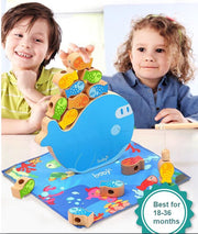Boby 3-in-1 Luxe vissen Houten Magnetisch Visspel & Houten balanceren stapelspel & Rijgkralen - Leer tellen-rekenkundig - Fishing Game - Lacing Beads - Fijn Motorisch Vaardigheidsspeelgoed