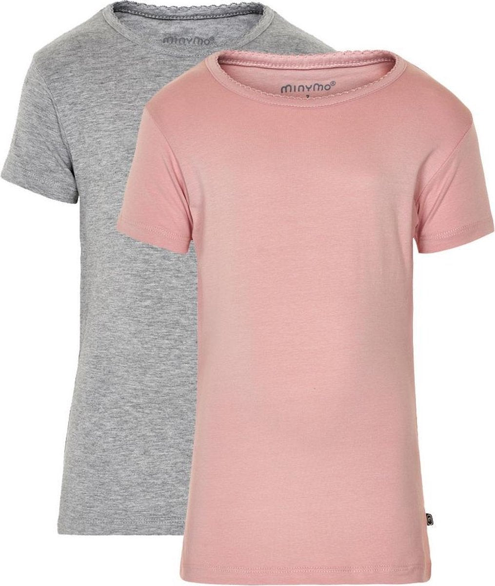 Minymo T-shirt Meisjes Katoen Grijs/zalmroze 2 Stuks Maat 104